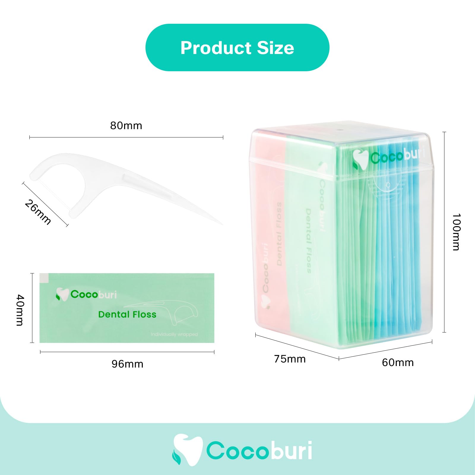 Individually wrapped COCOBURI dental floss picks