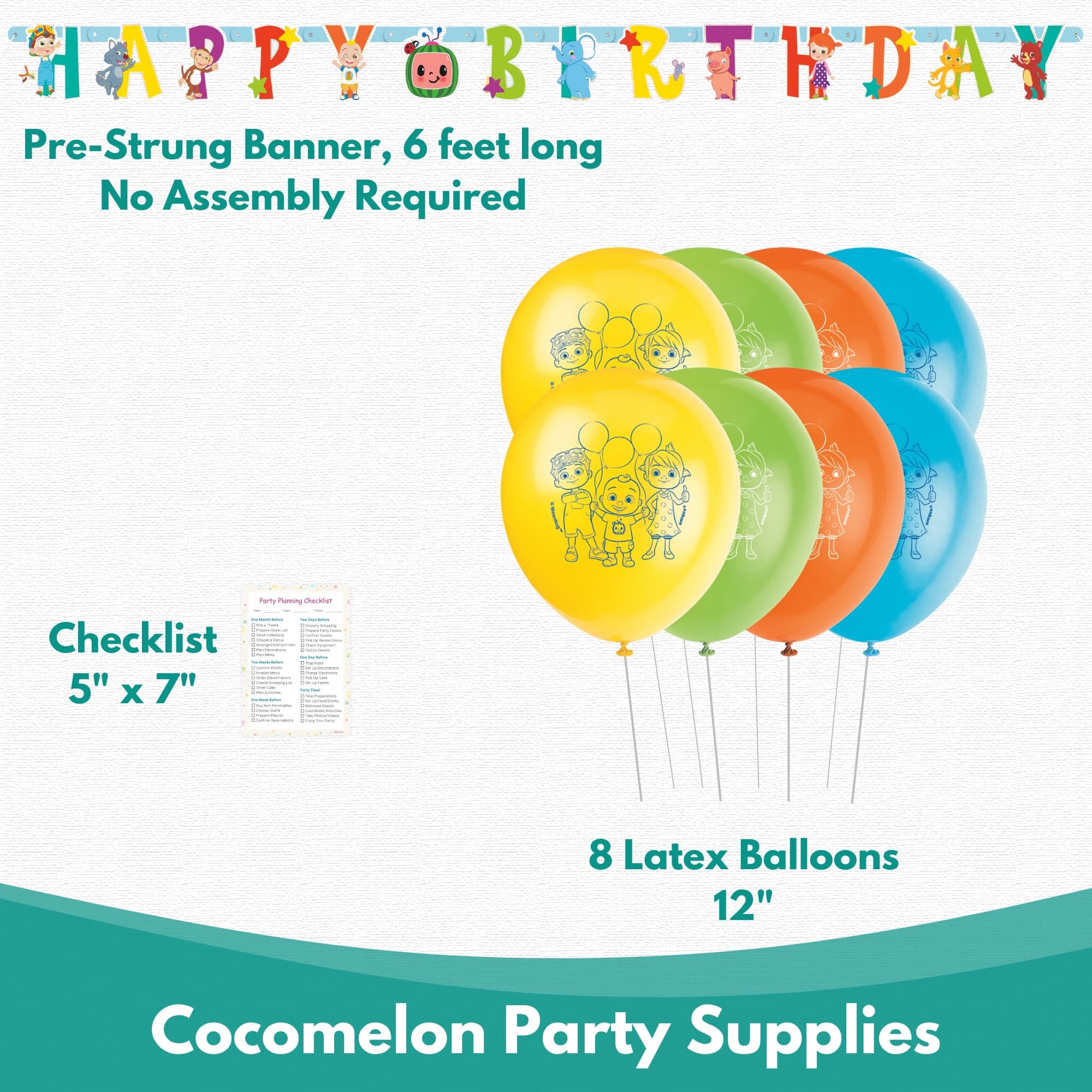 Eight latex balloons 12 inches for Cocomelon party