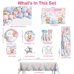 cocomigo 232pcs party set bear gender reveal contents