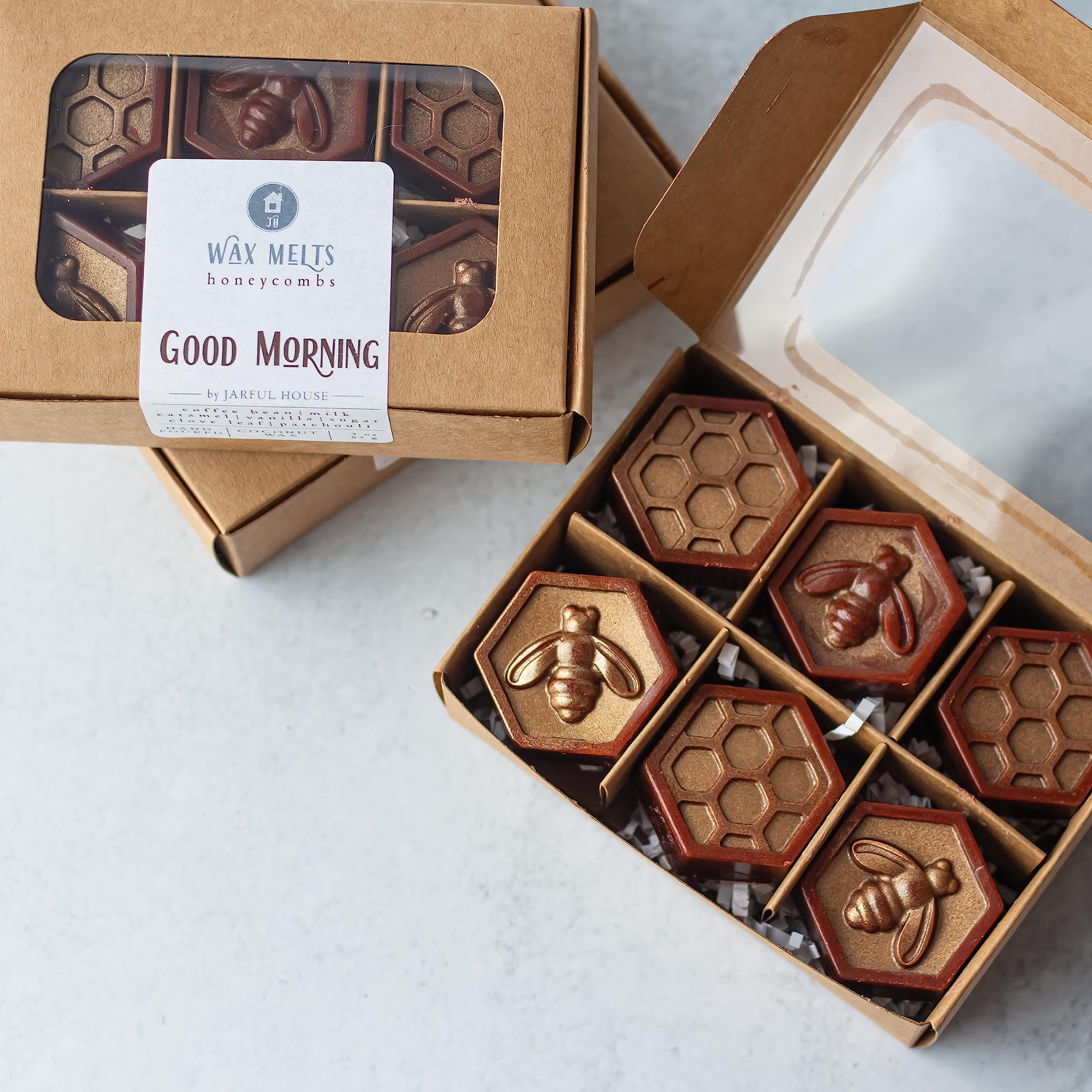 Honeycomb shaped coconut wax melts bronze copper mica appearance