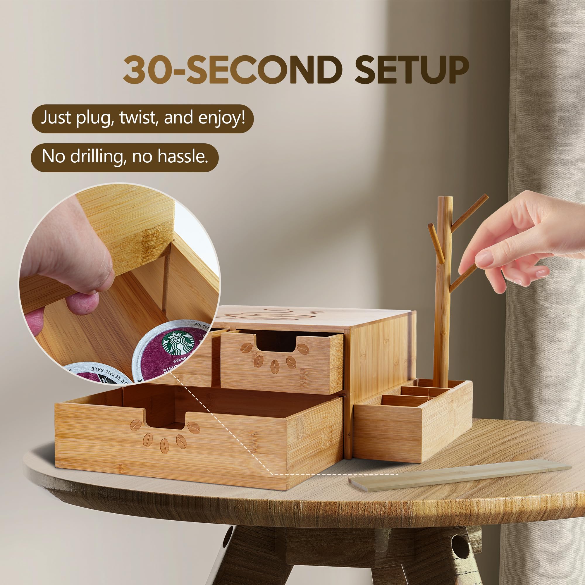 Ready-to-use no assembly required coffee organizer