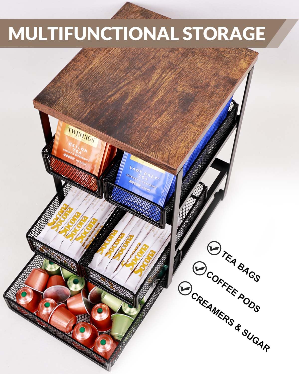 Durable tea drawer organizer with 1-Year Warranty