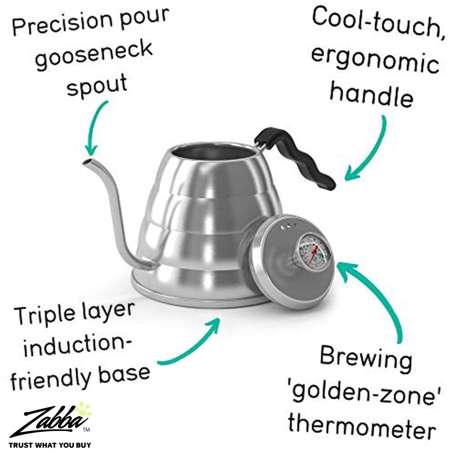 Premium stainless steel Coffee Gator gooseneck kettle 34oz