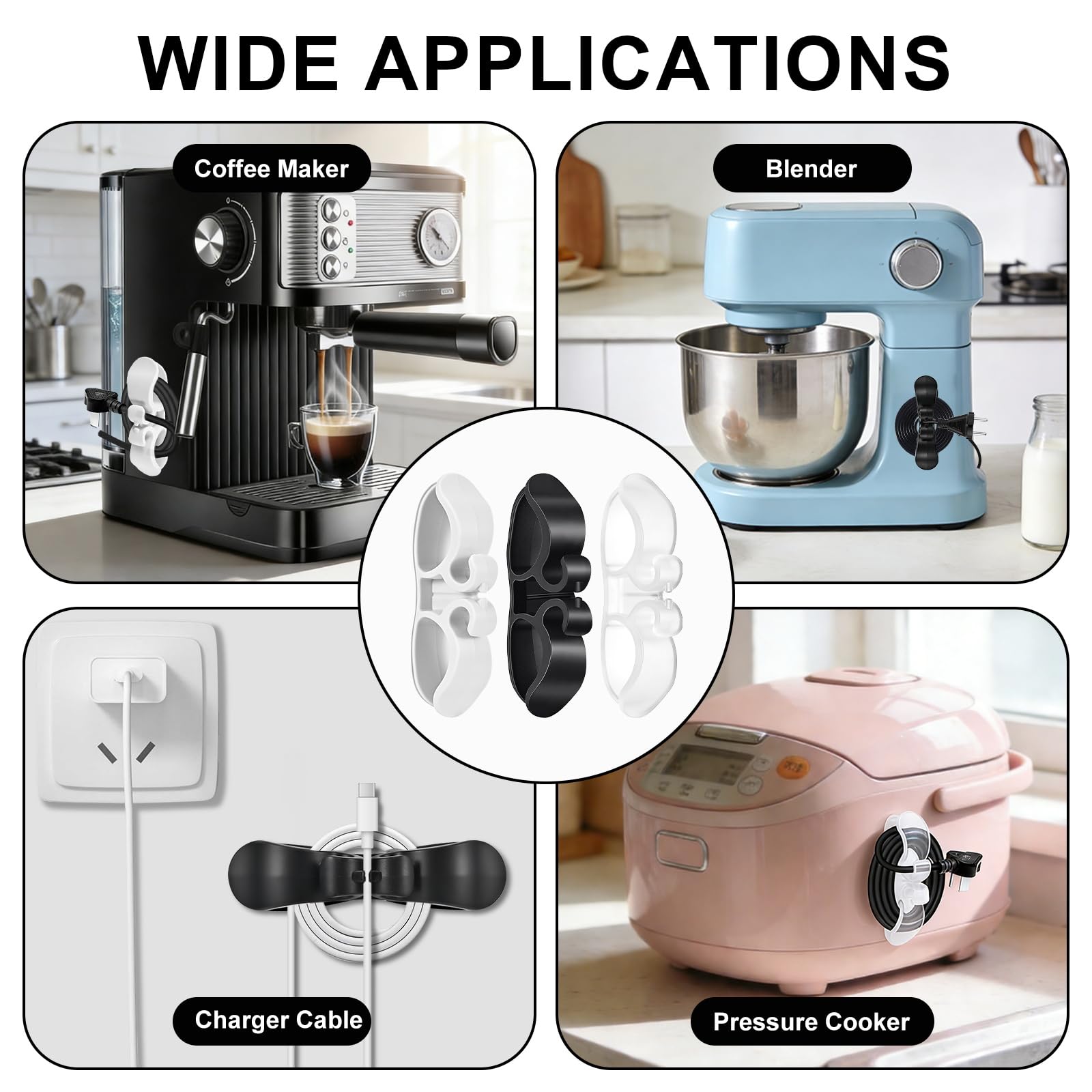 peel-and-stick cord organizer for metal ceramic wood surfaces