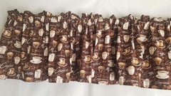 Coffee Patterned Kitchen Curtains brown fabric detail