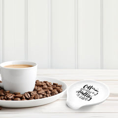 Compact coffee spoon rest measures 3.3 by 3.9 by 0.78 inches