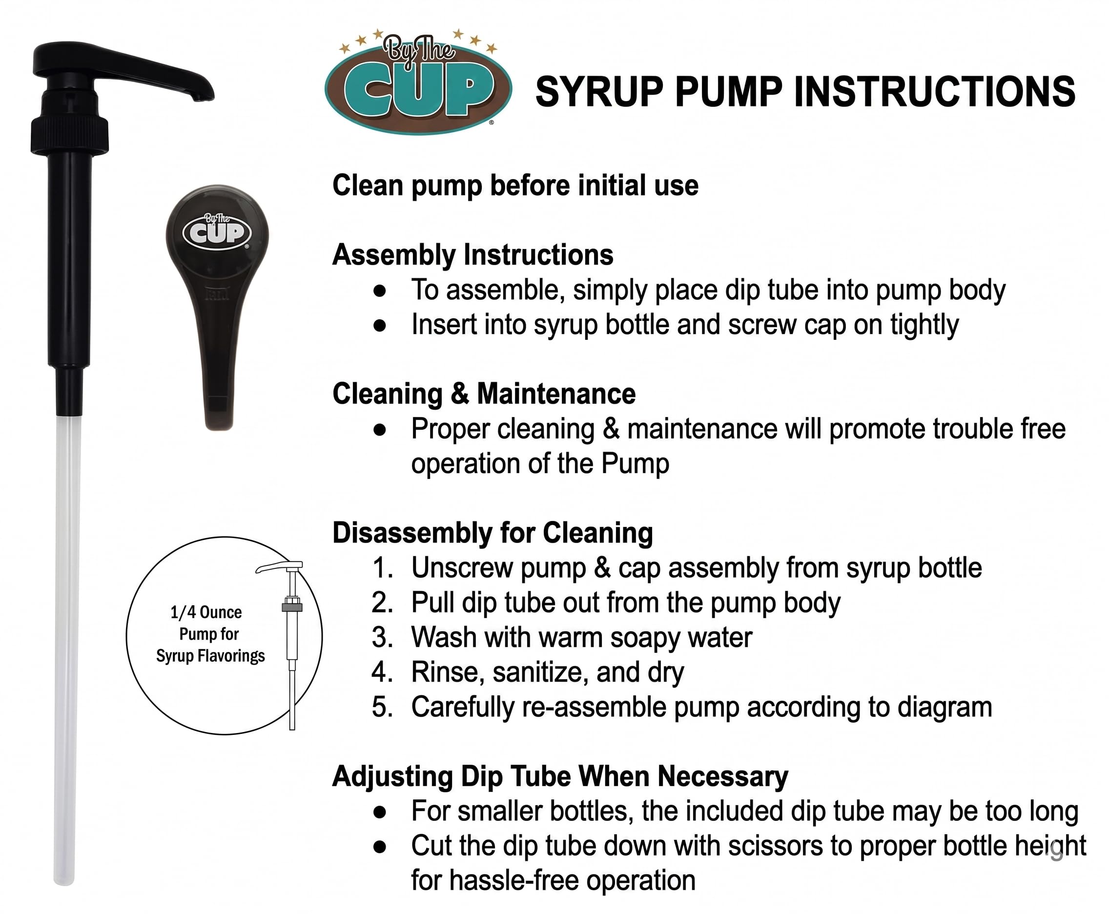 Syrup pump dispensing 1/4 fl oz per pump for accuracy