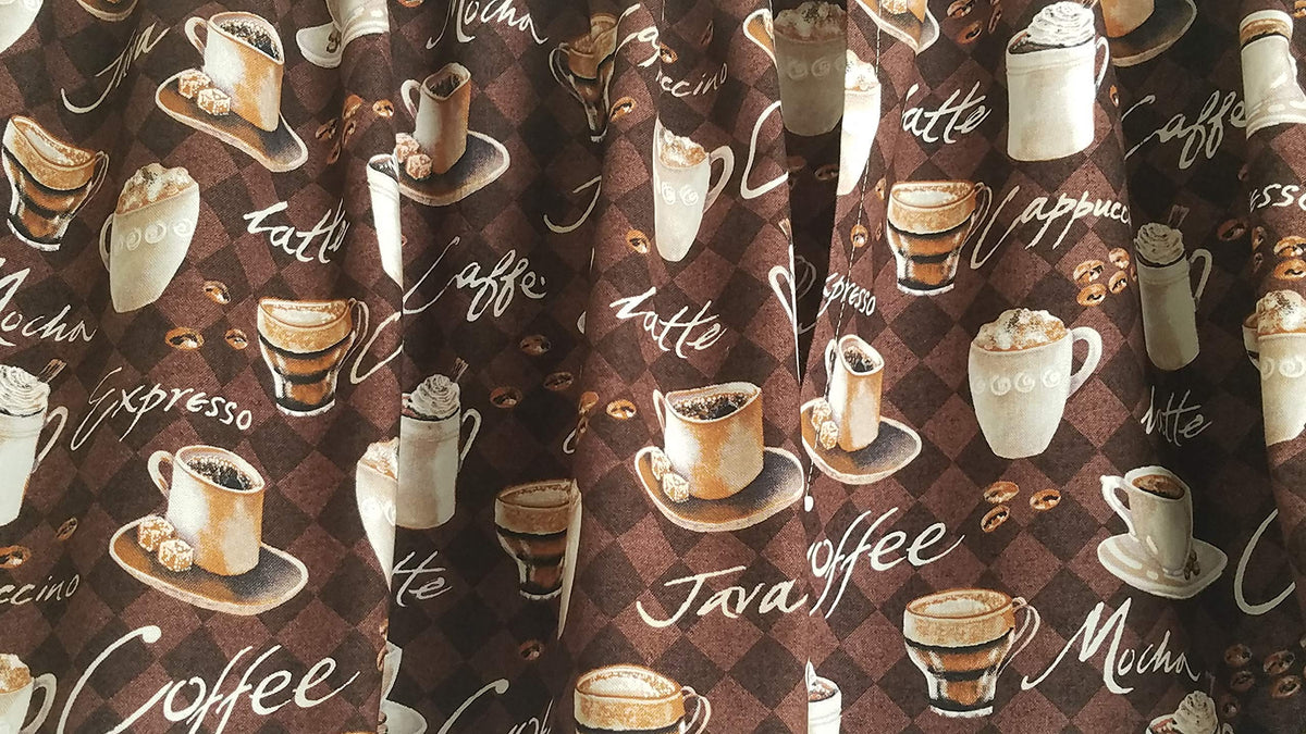 Coffee Valance Curtain coffee themed pattern close up