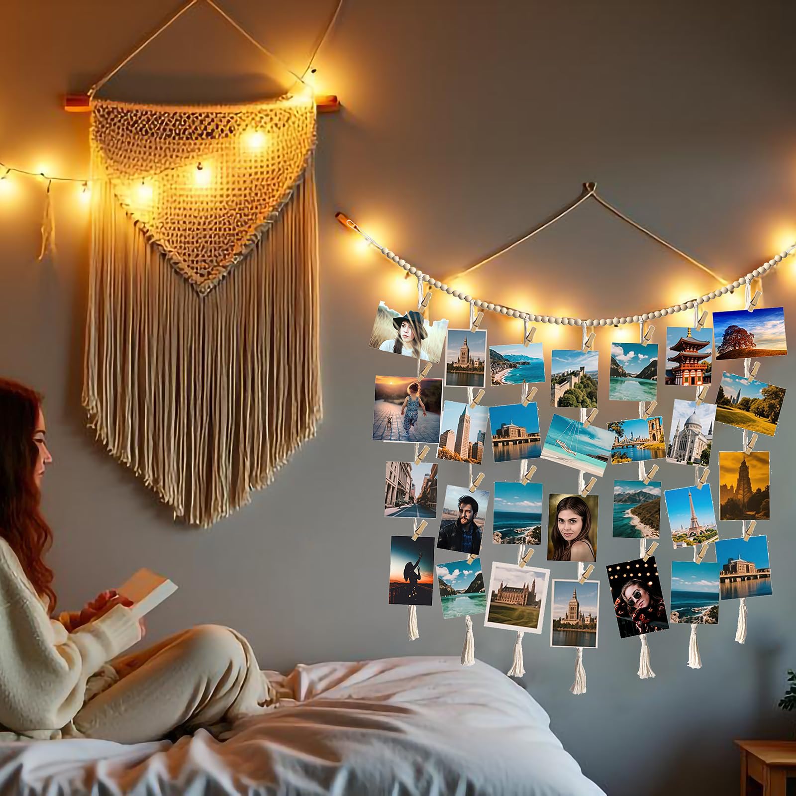 Collage picture frame holder with 40 clips for bedrooms