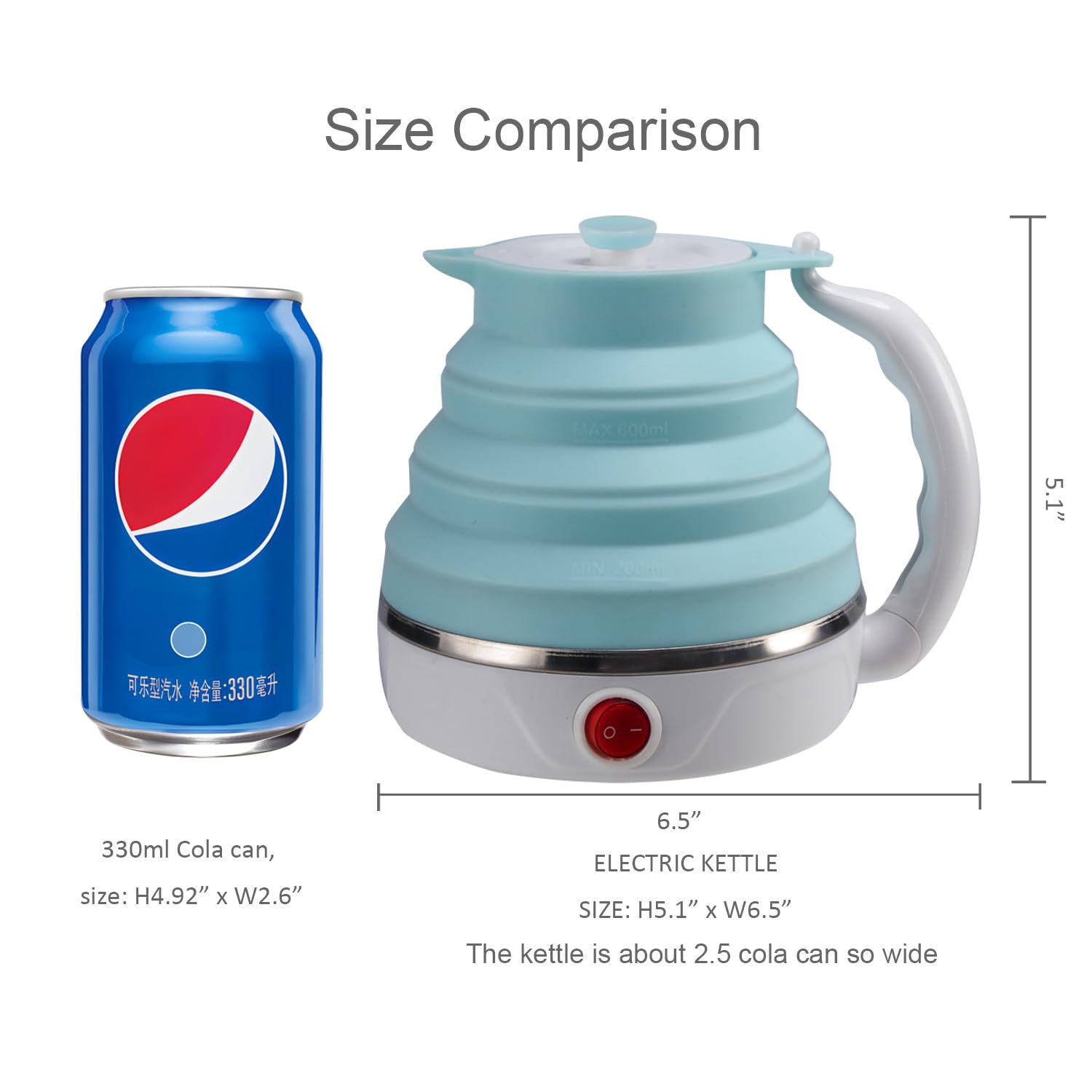 Collapsible electric kettle for travel blue