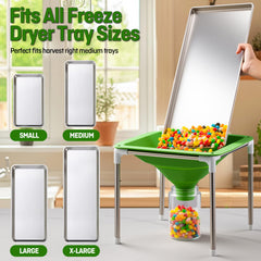 Wide mouth design funnel compatible with Harvest Right trays