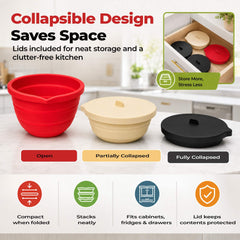 Cream collapsible silicone mixing bowl with lid