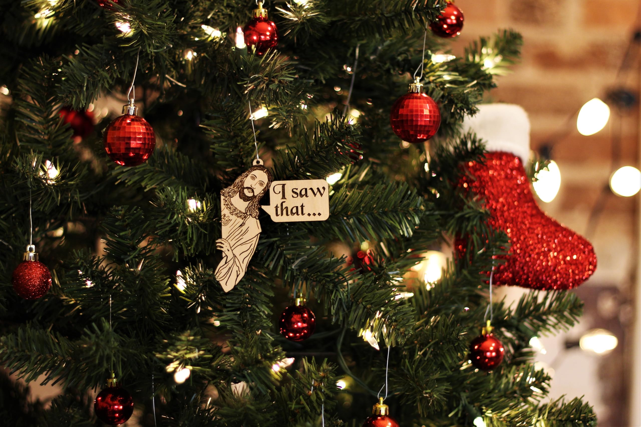 Christian ornament meme in birch wood for display