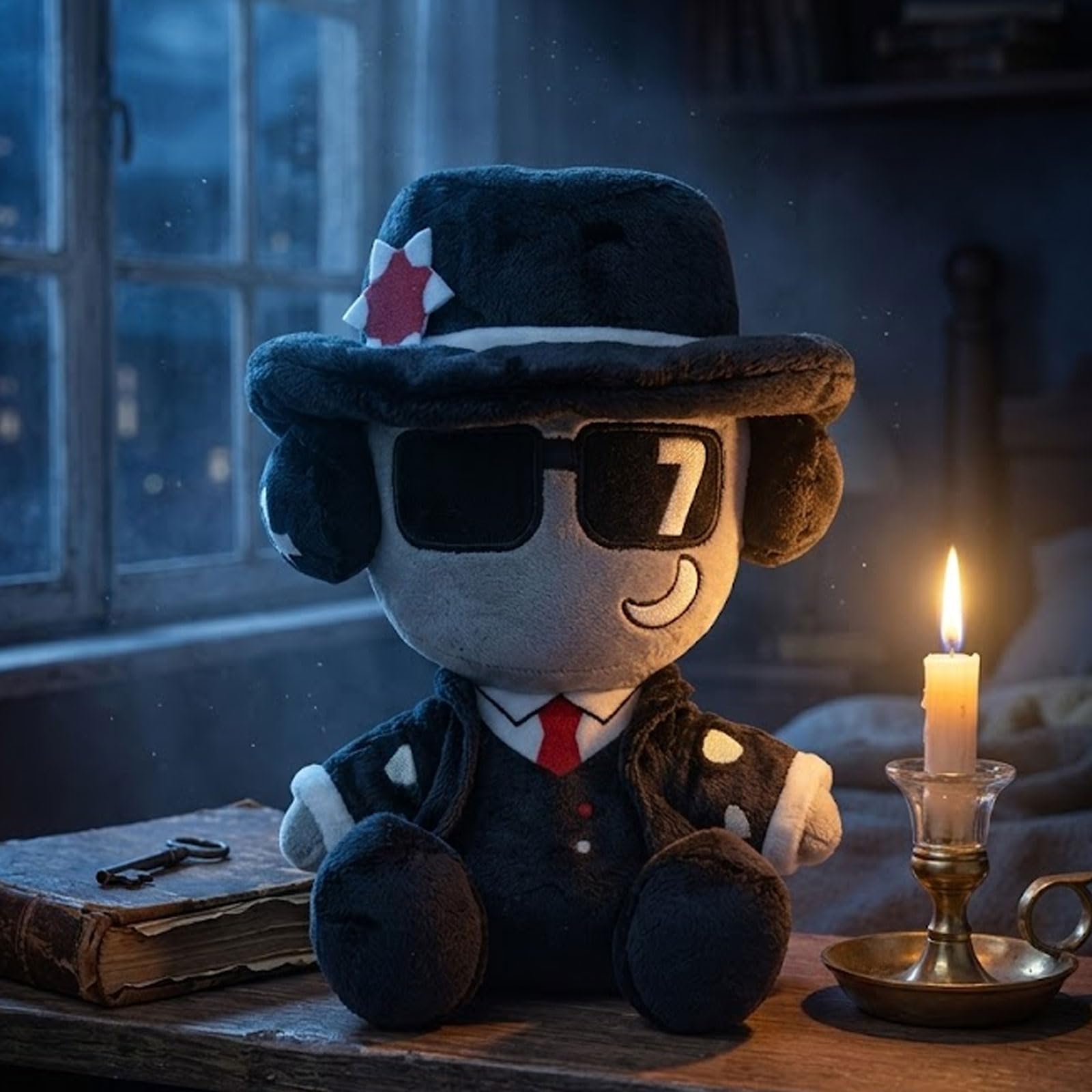 Fedora wearing black suit plush figure