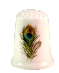 Collectible Thimble Peacock Feather with peacock decal on china thimble base