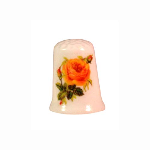 Collectible thimble with yellow rose decal on china base