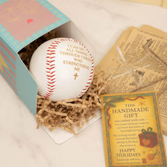 Cross dove scripture artwork on keepsake baseball
