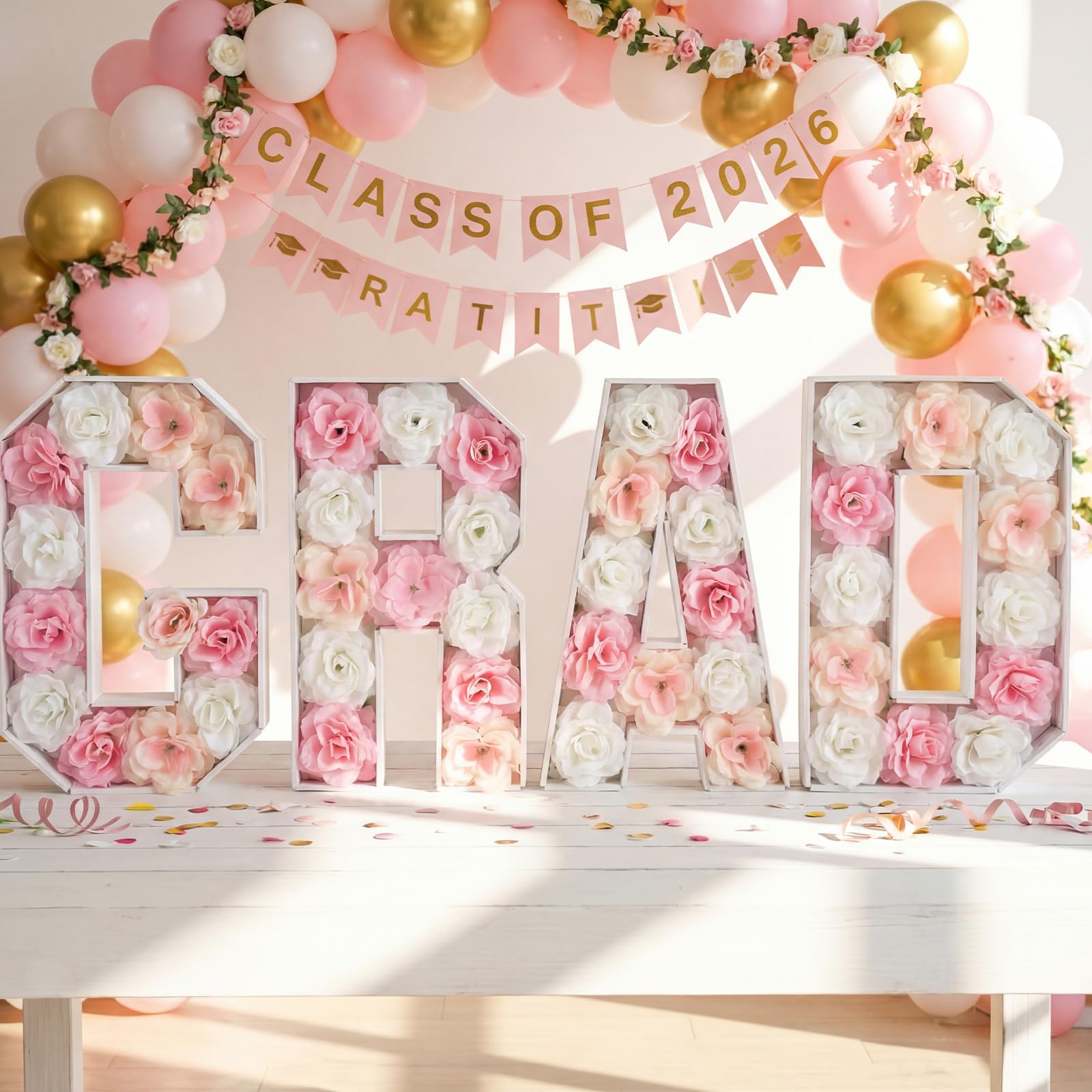 Versatile pink graduation decor for college party celebrations