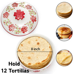 Coloch hand-painted red floral tortilla warmer lid handle