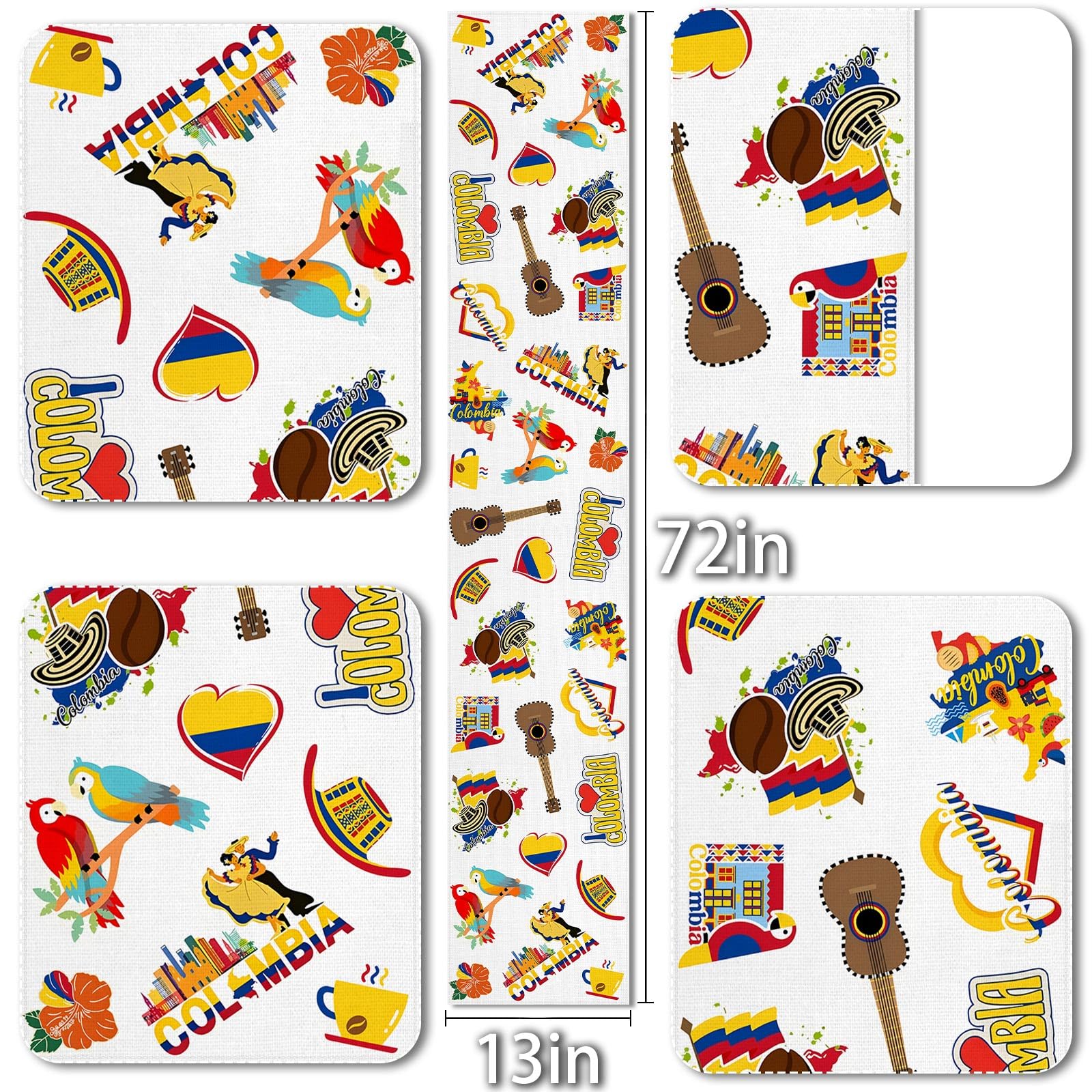 Colombia party decorations table runner 13x72 inches for 4–6 seating