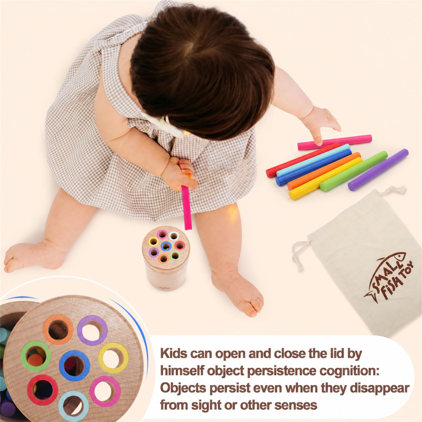 Color sorting toy with rainbow sticks for preschool