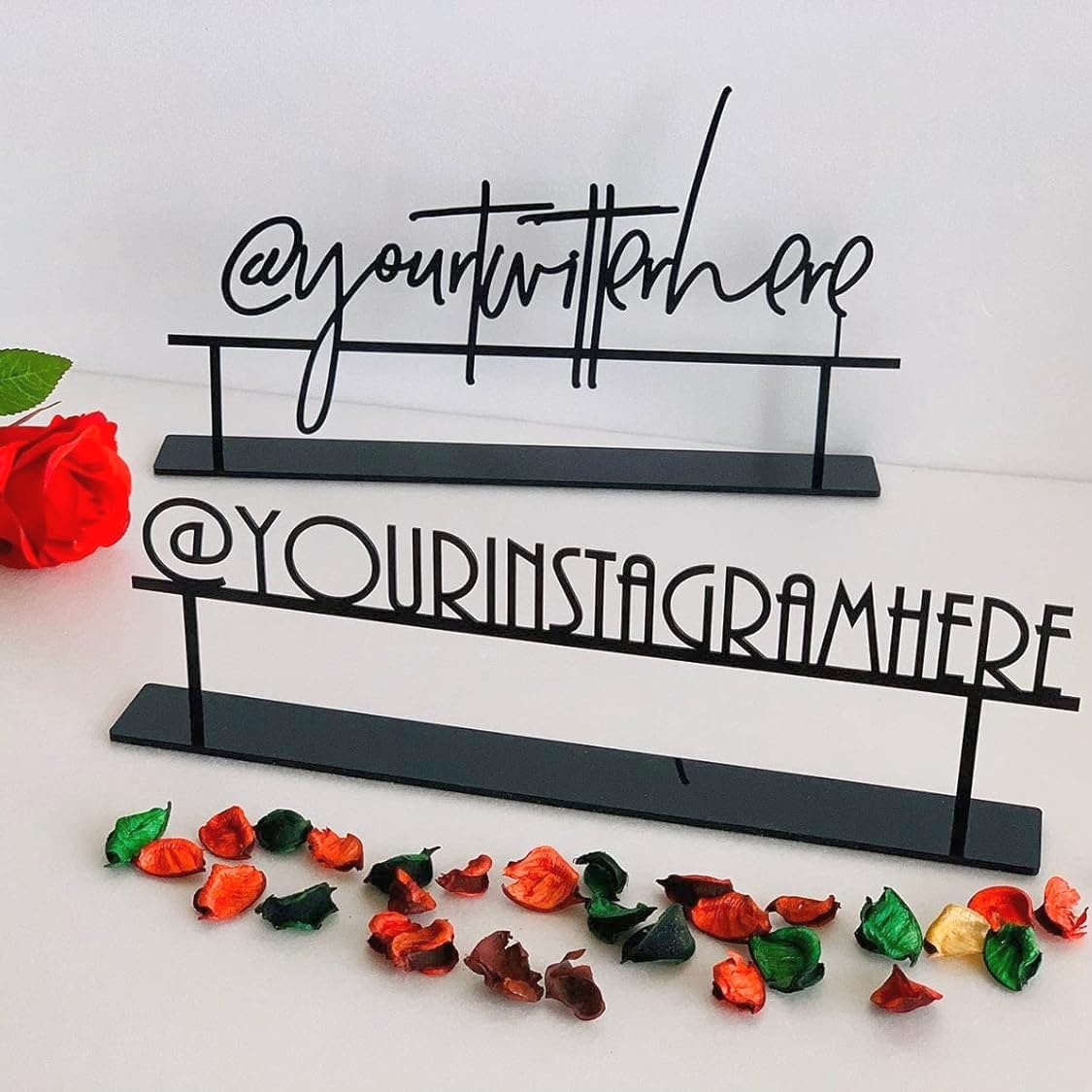 White color metal hashtag sign on table