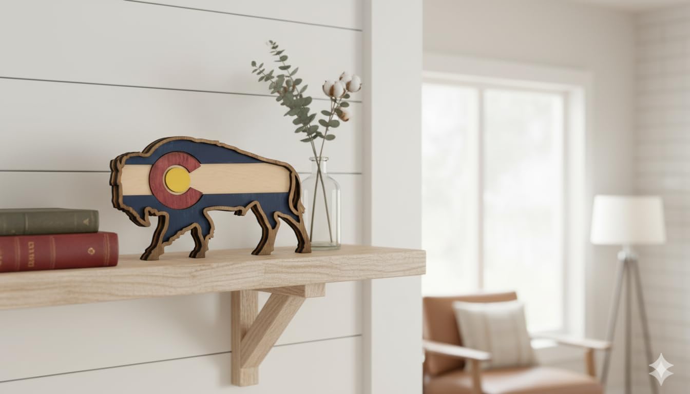 Colorado inspired buffalo flag wall art for cabin