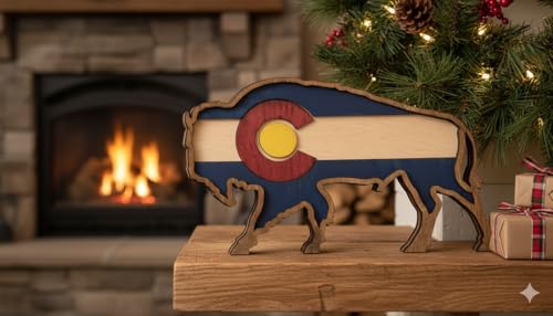 Buffalo flag motif on wood wall art Colorado decor