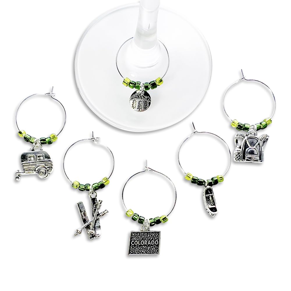 Colorado wine charms set of 6 with green beads