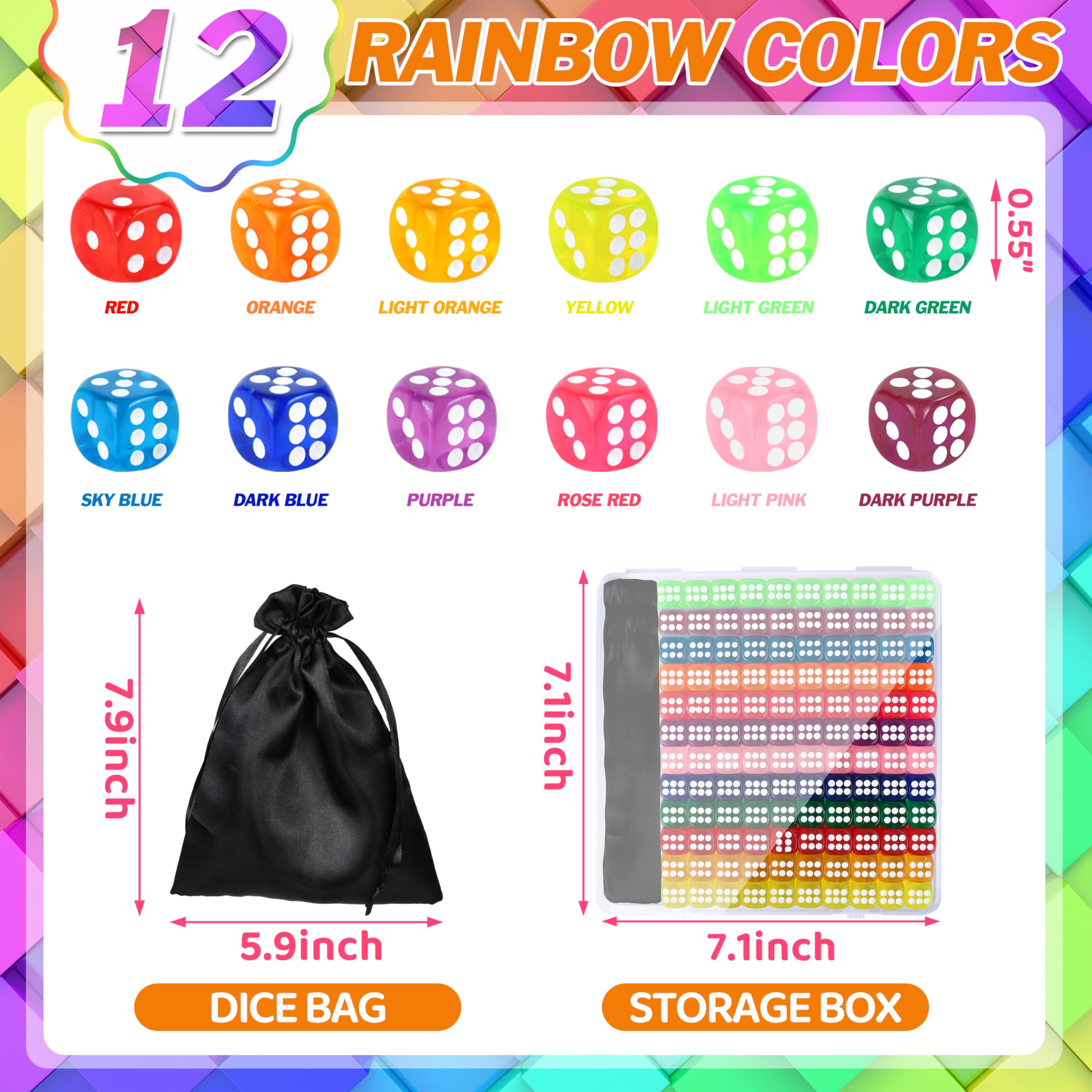 Colored dice 14 mm standard 6-sided in bright colours