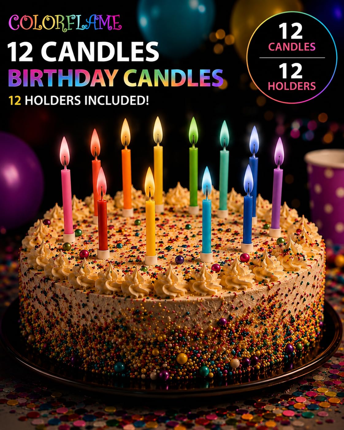Colorflame 12 count birthday candles package