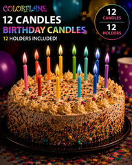 Colorflame 12 count birthday candles package