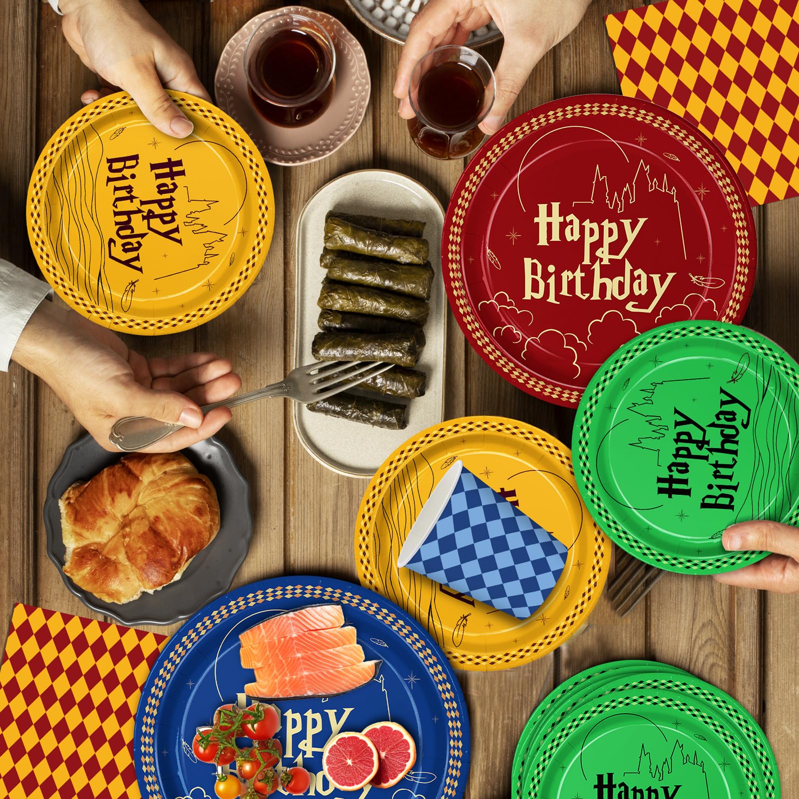 colorful Happy Birthday plates napkins design