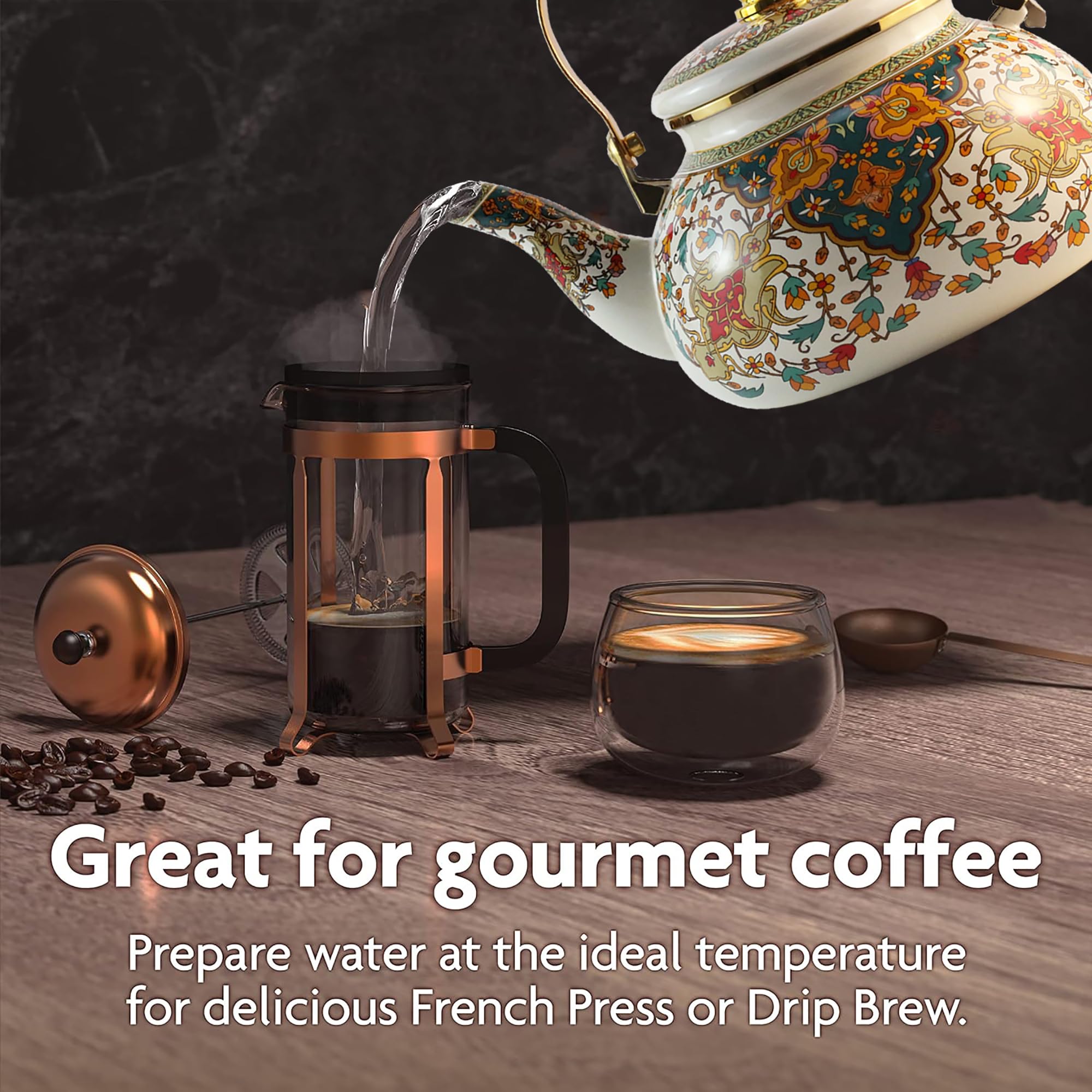 Colorful boho enamel kettle decorative kitchen