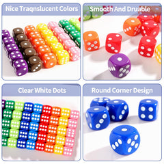 Colorful dice set with 50 pieces