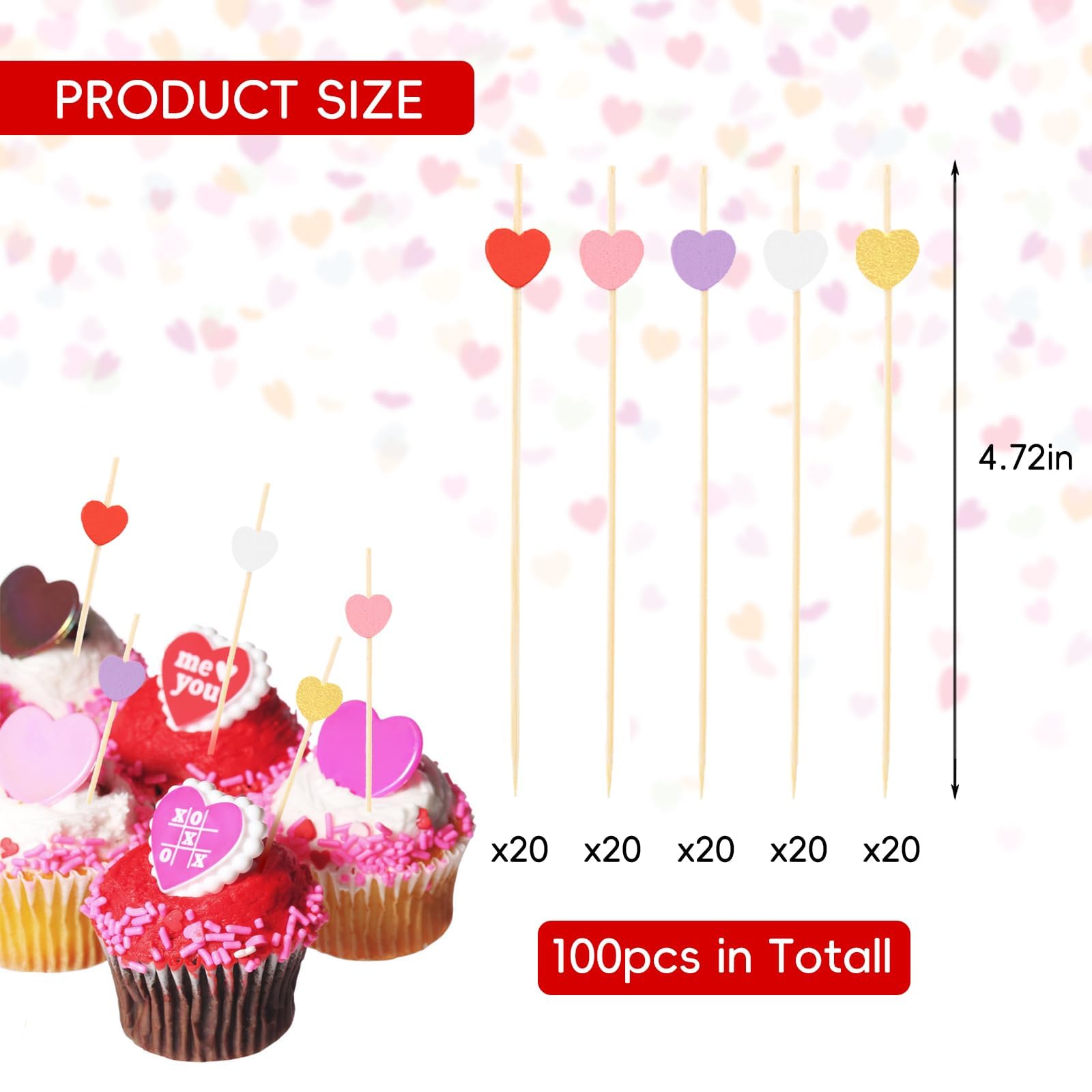 Five color options for food garnishes red pink purple white gold