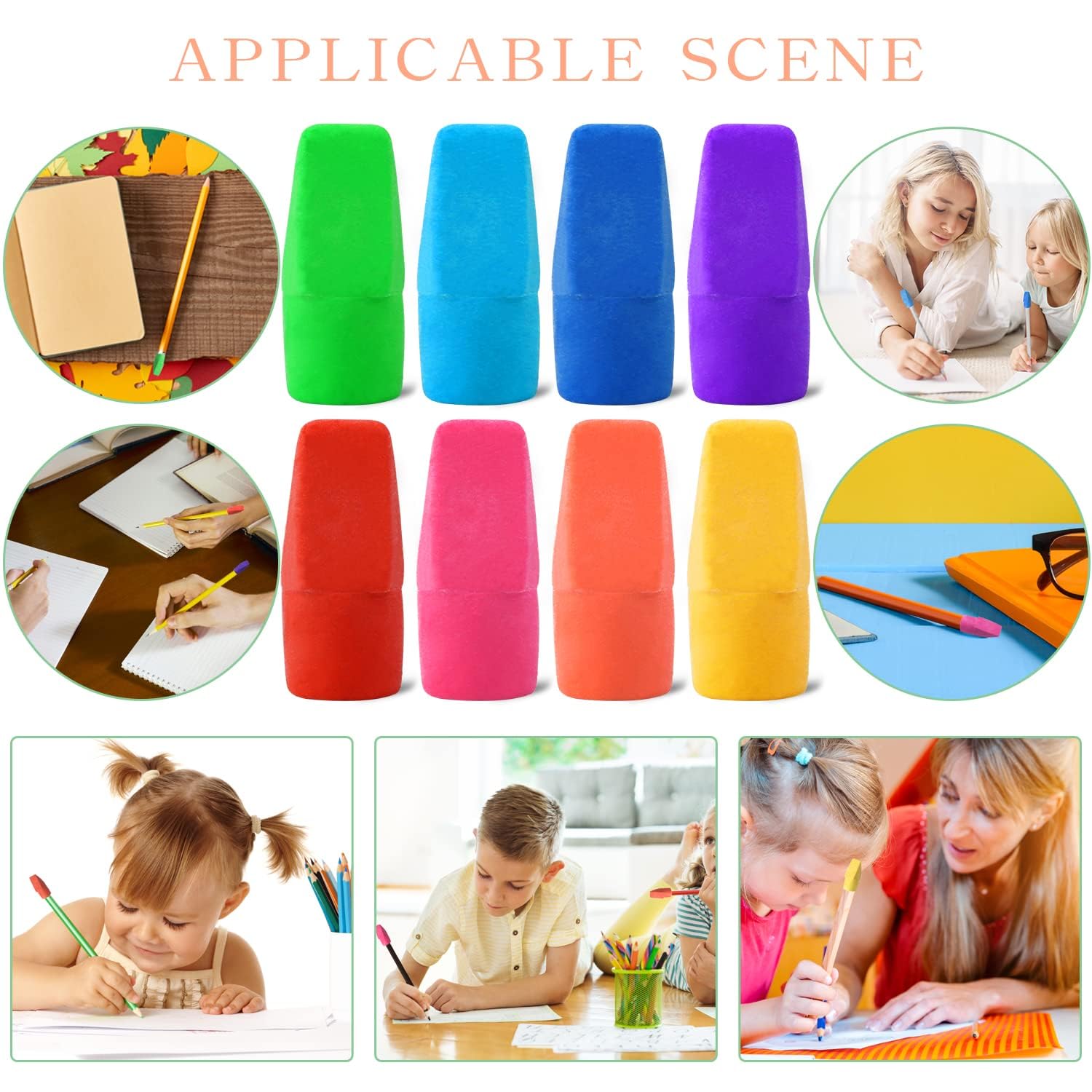 Pencil top erasers for school supplies and rewards
