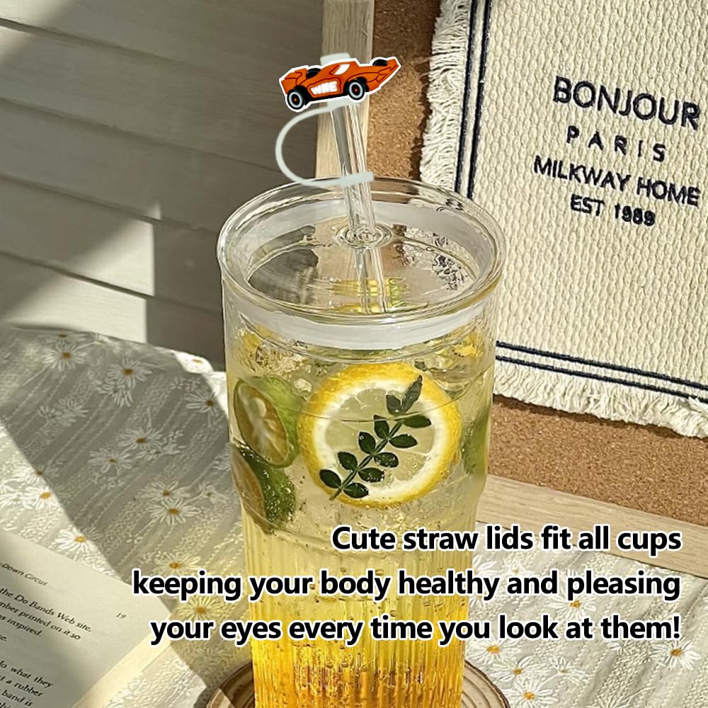 Durable race car themed straw covers for outdoor events