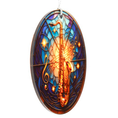 Colorful Sax Art Christmas ornament on display