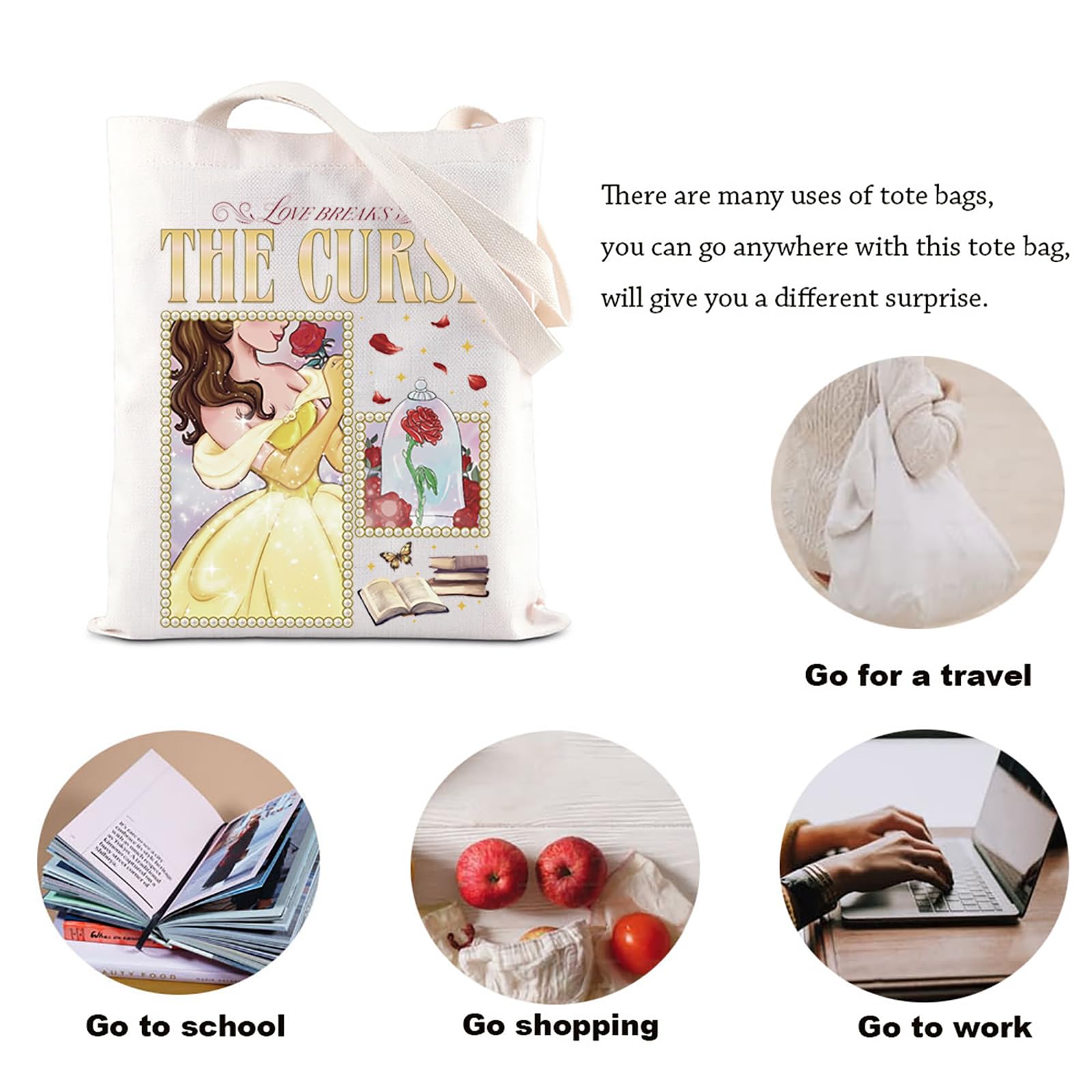 Colorful patterns printed on both sides of tote bag