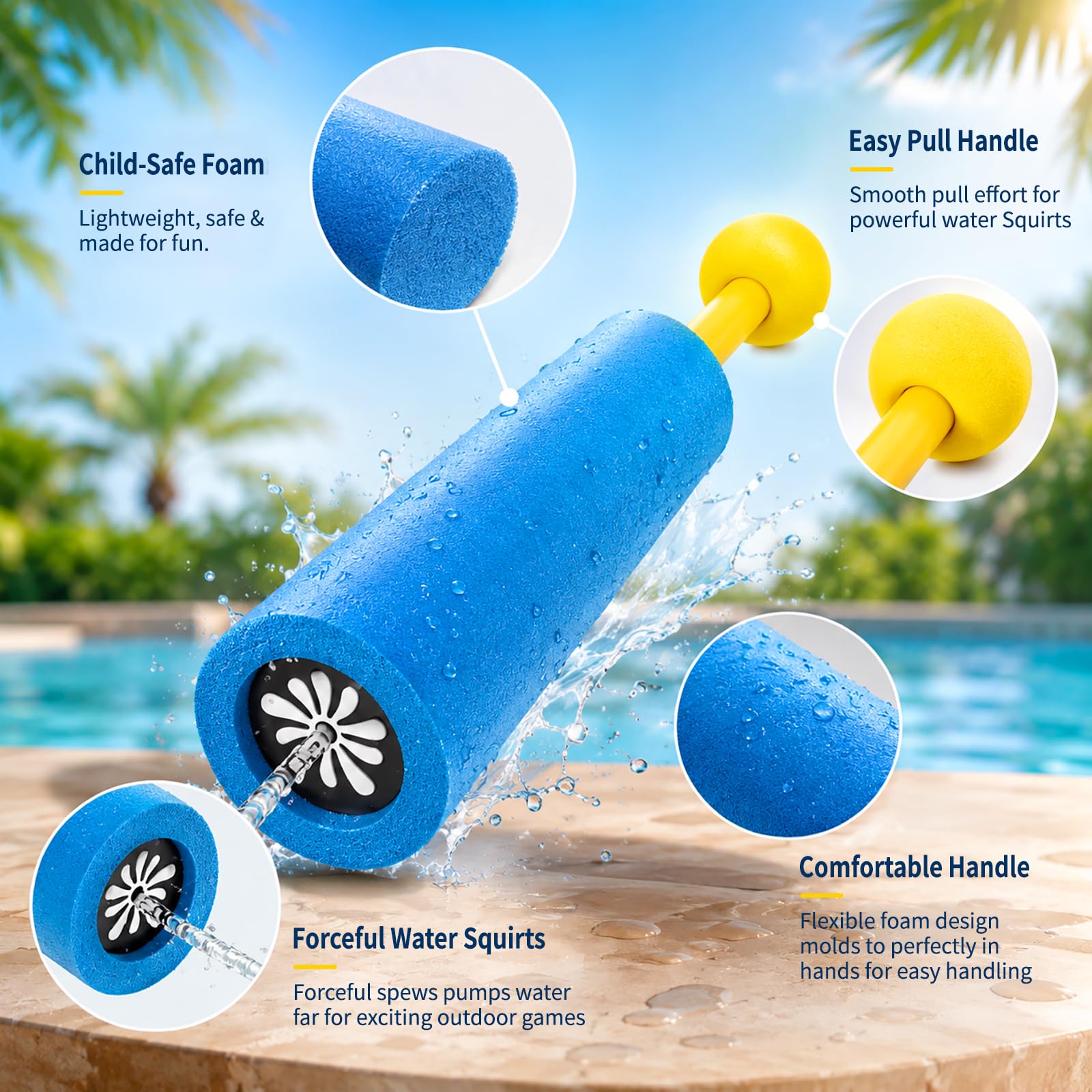 Colorful water toys red pink purple blue green