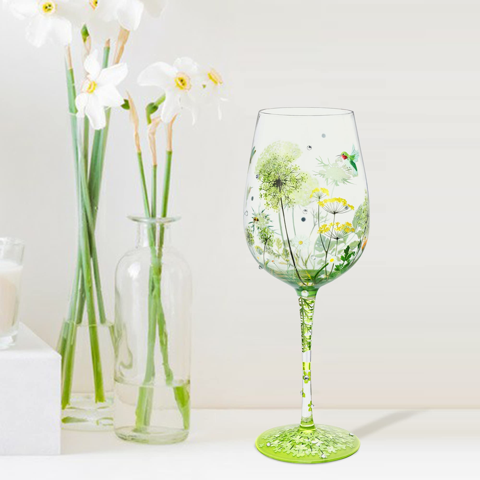 Colorful wine glass by NymphFable close view of pattern