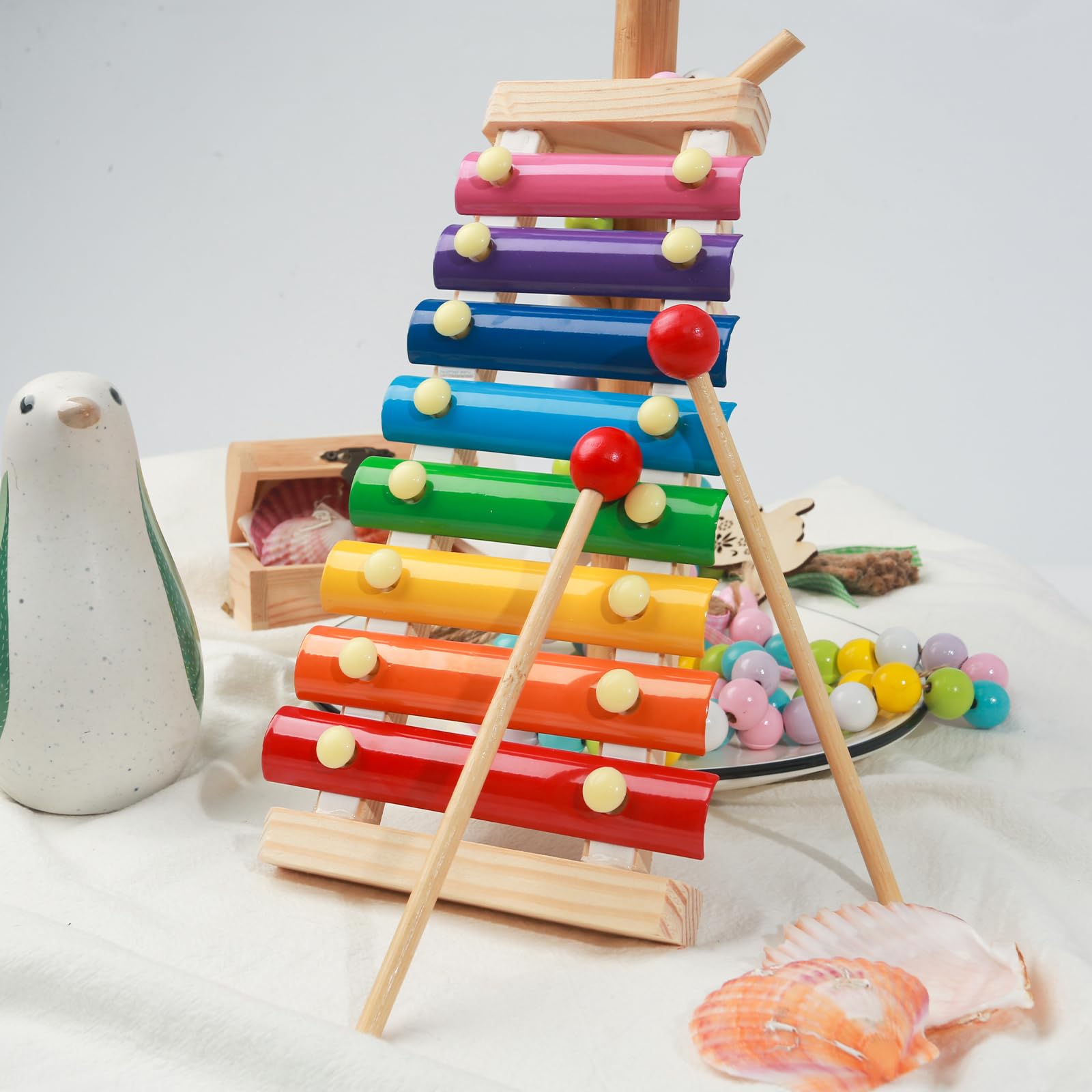 Colorful wooden xylophone set for kids with mallets
