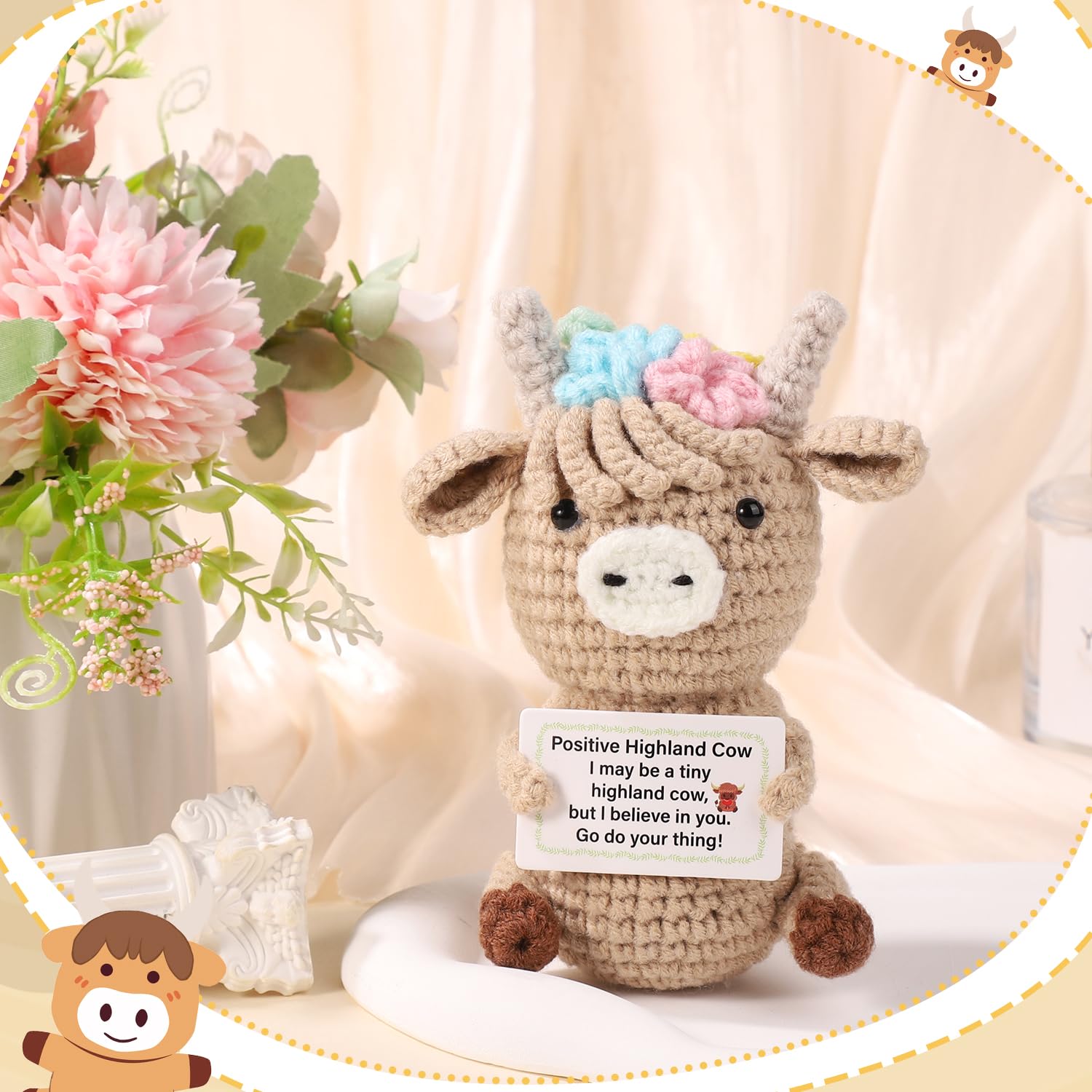 Colorful woolen Highland cow crochet doll