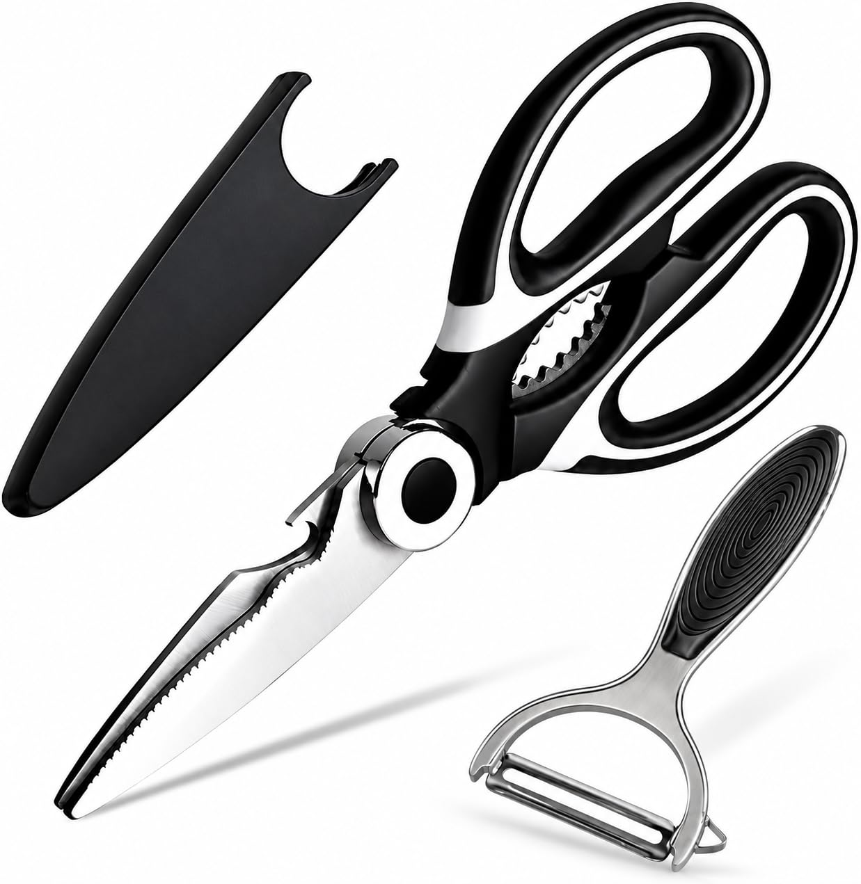 Come Apart Kitchen Shears two-piece set with peeler and sheath