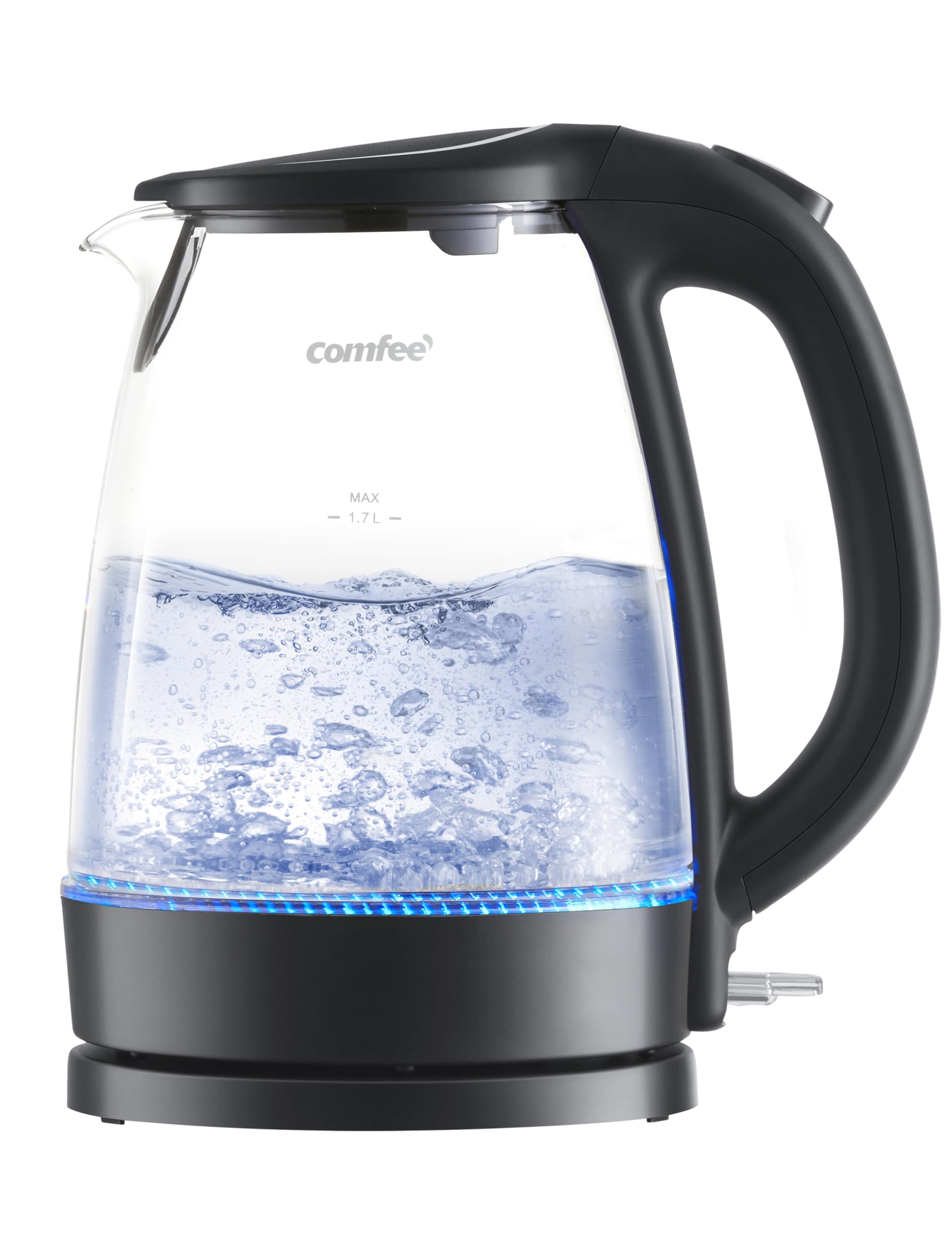 COMFEE’ Glass Electric Kettle 1.7L with blue LED indicator