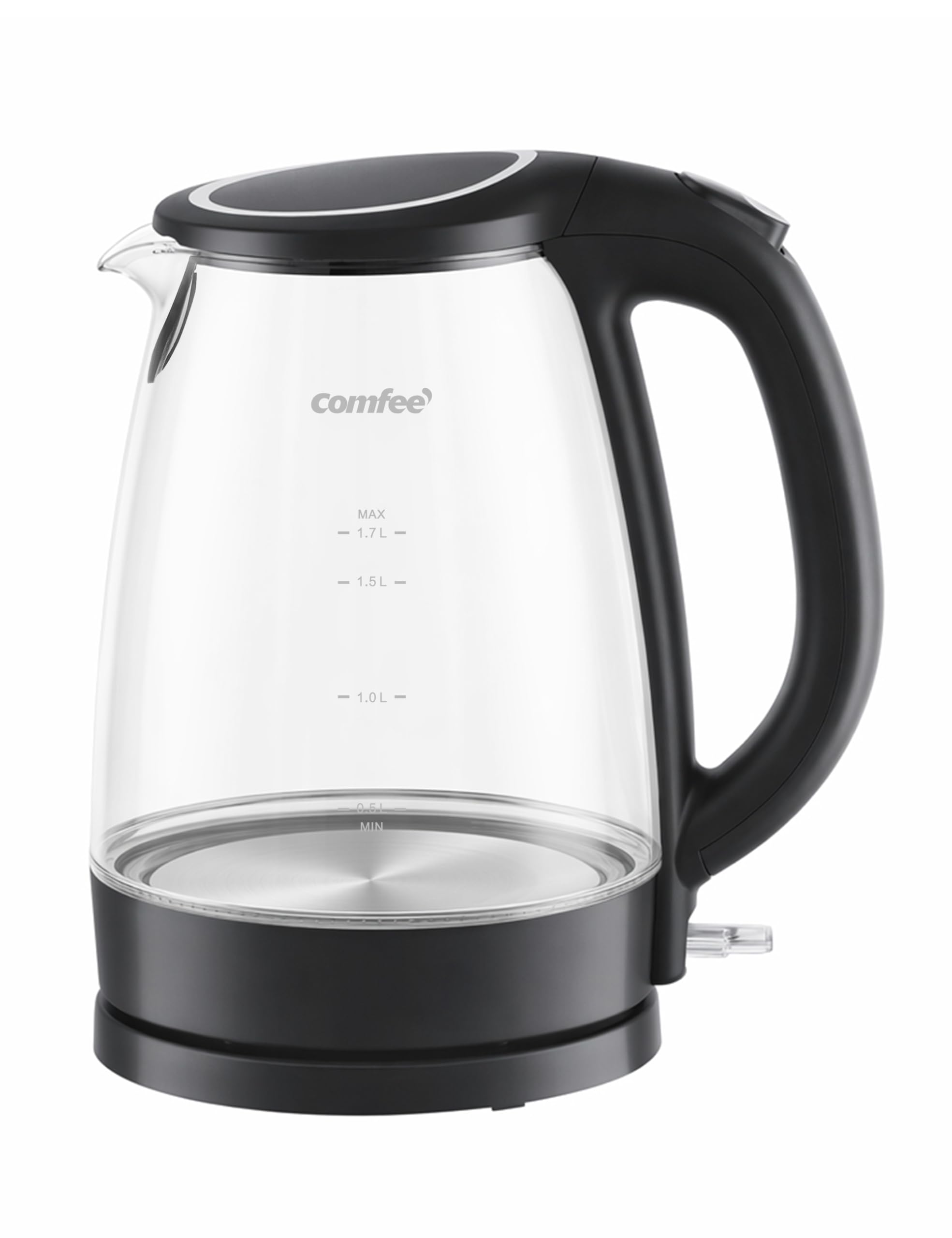 1.7L capacity COMFEE’ glass electric kettle with LED indicator