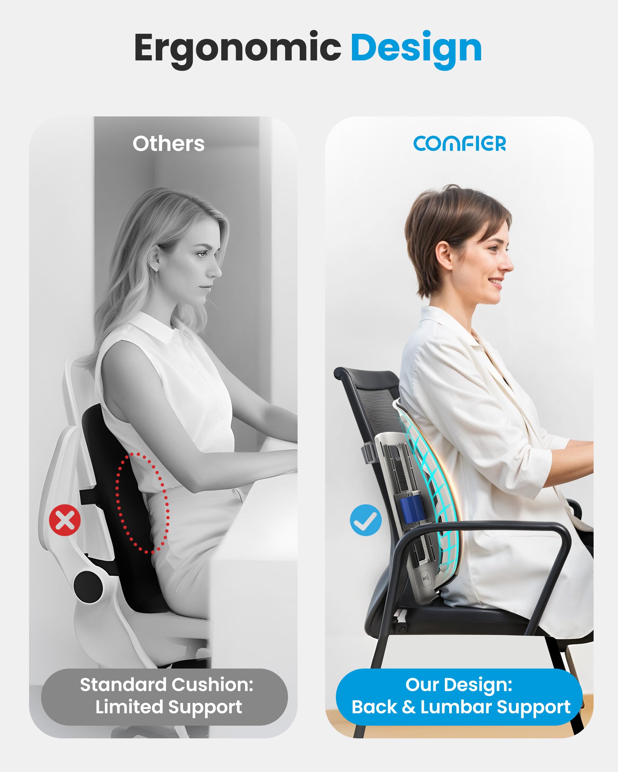 Adjustable height up to 18.1 inches on COMFIER lumbar pillow