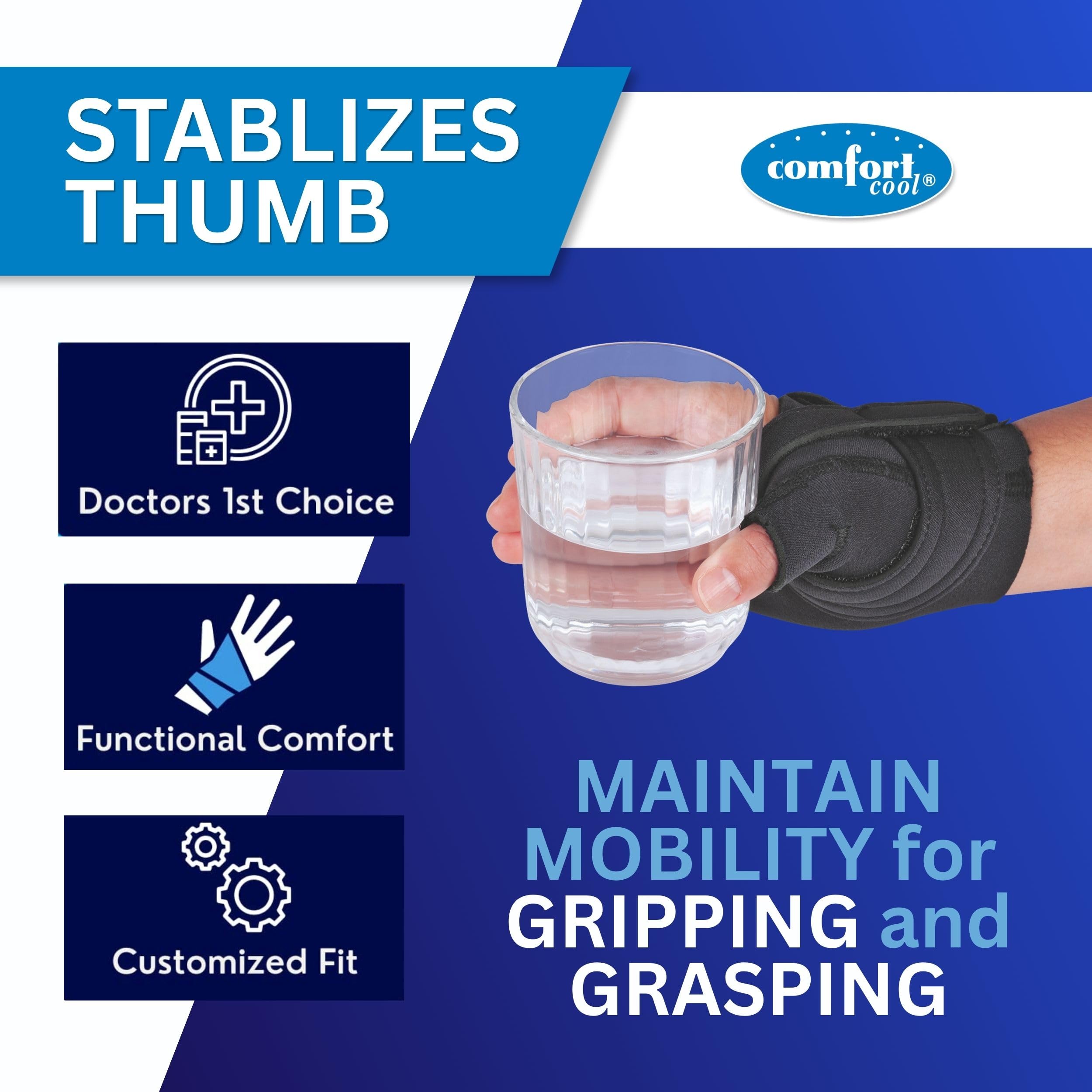 Perforated antimicrobial material and terry cloth liner on Comfort Cool Thumb CMC Splint