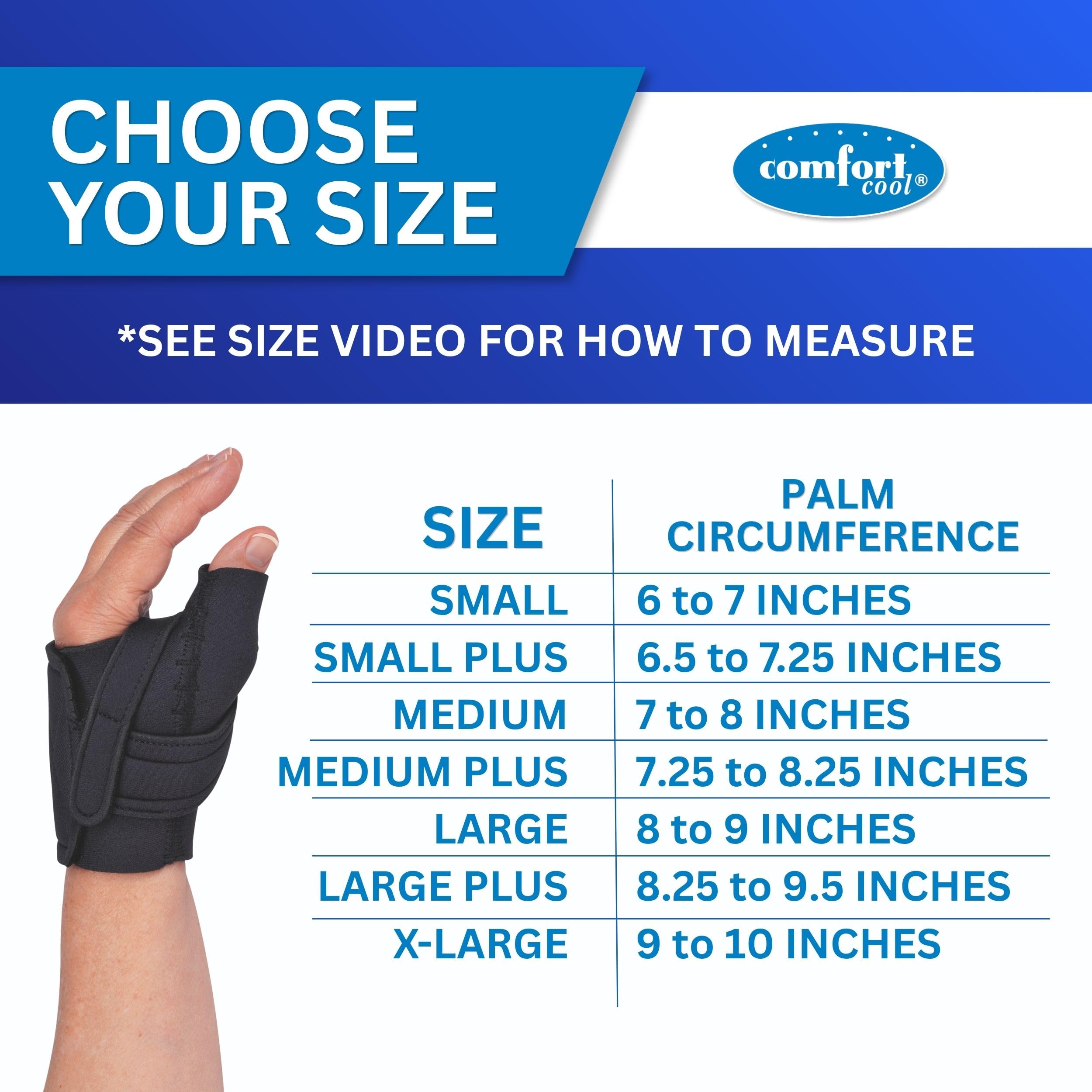 Left medium Comfort Cool Thumb CMC Restriction Splint being worn